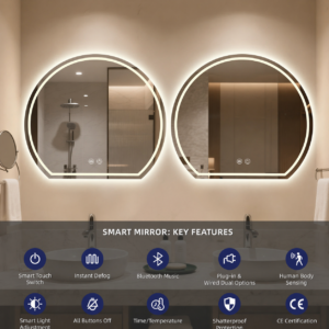 3-Color Dimmable Anti-Fog LED Backlit Irregular Round Mirror, Wall Mounted Vanity Mirror for Hotel & Salon Projects (2)