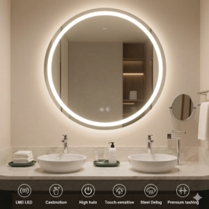 Chinese Manufacturer Modern Round Wall Mirror for Hotel & Home Decor, 607080cm 4MM Thick Round Bathroom Vanity Mirror