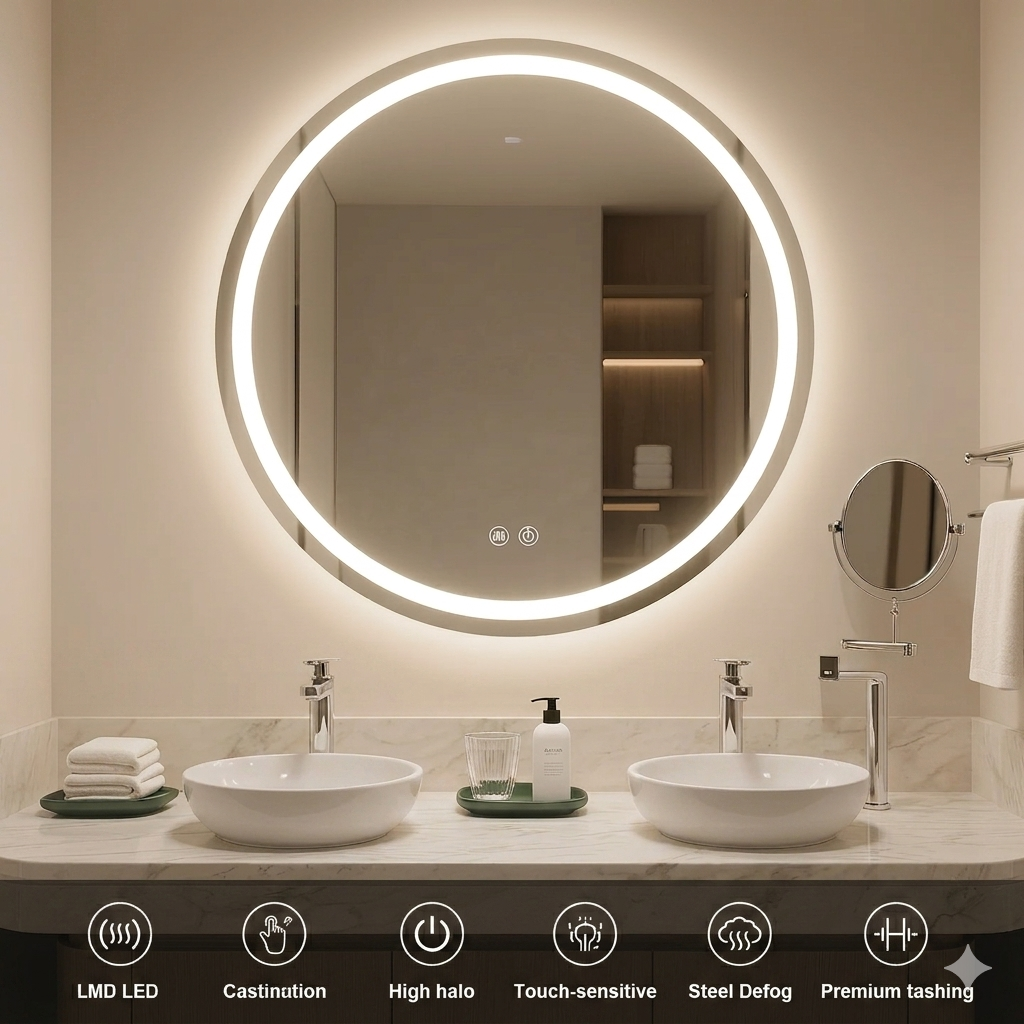 Chinese Manufacturer Modern Round Wall Mirror for Hotel & Home Decor, 607080cm 4MM Thick Round Bathroom Vanity Mirror
