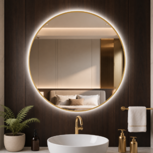 Contemporary Luxury Large Round Gold Aluminum Frame Wall-Mounted LED Bathroom Mirror for Hotel & Living Room