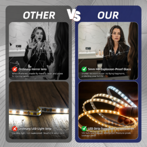 Custom Modern Rectangular LED Bathroom Mirror Waterproof Smart Wall-Mounted Vanity Mirror Touch Sensor Kitchen Living Room