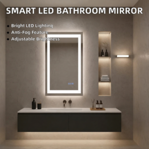 Custom Modern Rectangular LED Bathroom Mirror Waterproof Smart Wall-Mounted Vanity Mirror Touch Sensor Kitchen Living Room