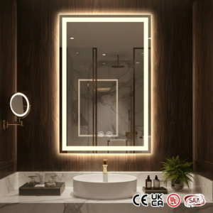 Custom Multi-Functional Frameless Rectangular Smart LED Mirror with Time Display, Anti-Fog & Dimmable Light for Home & Hotel