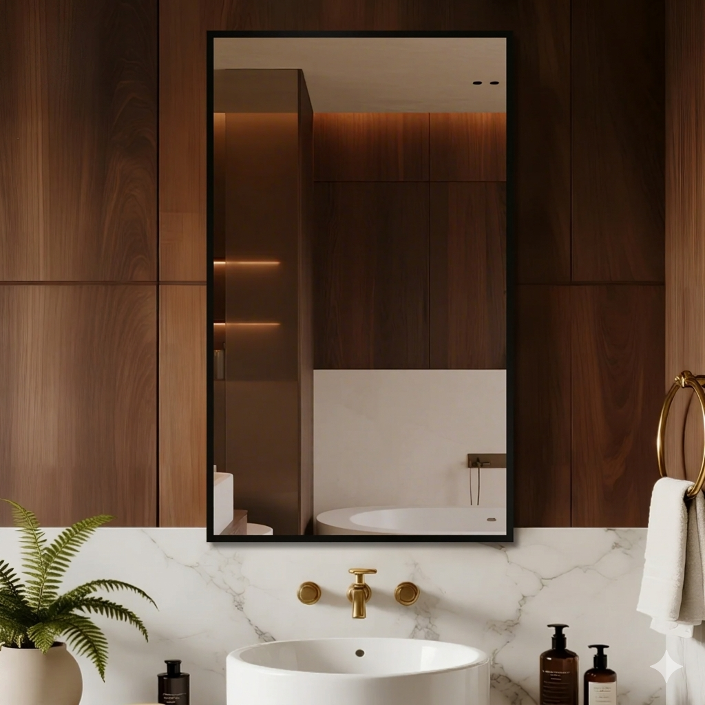Custom Oil-Resistant 4mm Aluminum Frame Mirror Wall-Mounted with Bracket, High-End Hotel Villa Salon Bathroom Mirror