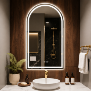 Eco-Friendly Backlit Arch Mirror Wall-Mounted Smart Dimmable LED Anti-Fog Bathroom Vanity Mirror For Hotel & Home Decoration