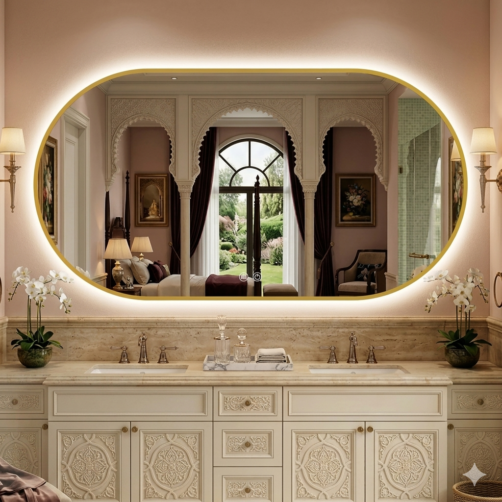 European Style Luxury Gold Frame LED Lighted Wall Mounted Vanity Mirror for Beauty Salon High-end Decorative Mirrors Glow