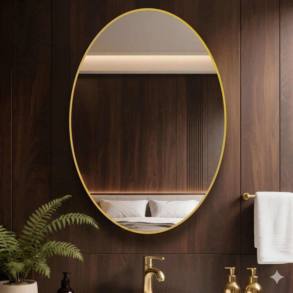 High Quality Gold Aluminum Frame Oval Wall Mirror, Waterproof & Anti-Corrosion Bathroom Mirror for Hotel & Salon