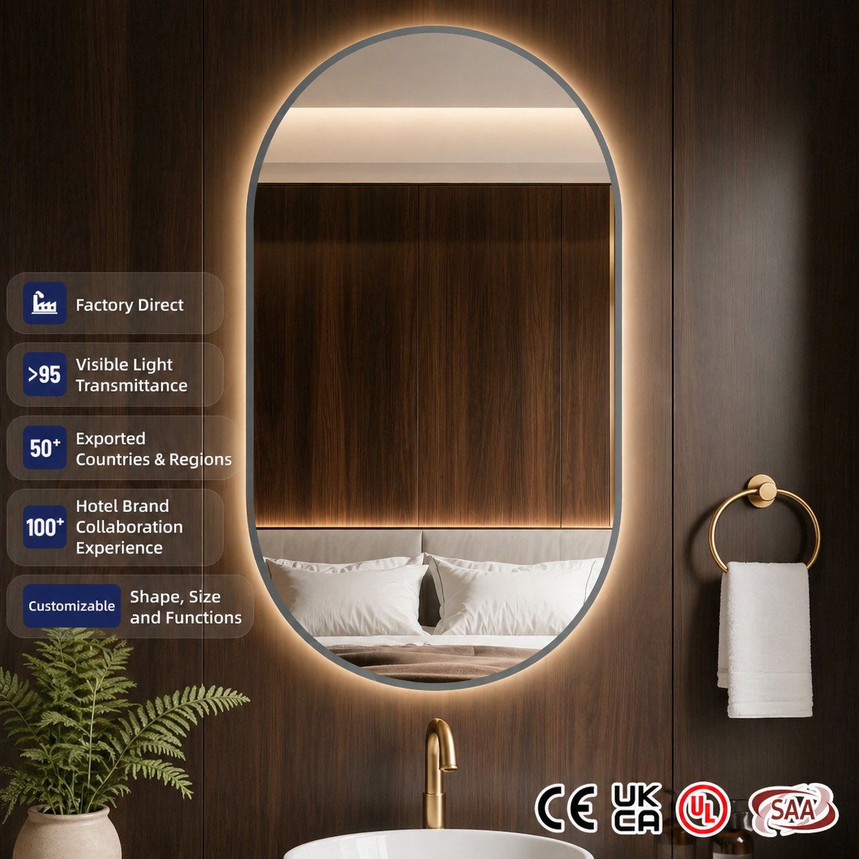 Hot Selling Wall-Mounted LED Salon Mirror for Hair & Beauty Salon, GoldBlackSilver Framed LED Hairdressing Makeup Mirror (1)