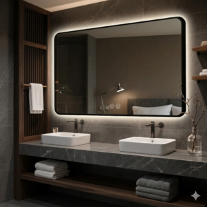 Large Black Rectangular Wall-Mounted Decorative Bathroom Mirror Handmade Eco-Friendly 5mm Thick Modern Rectangle Mirror (1)