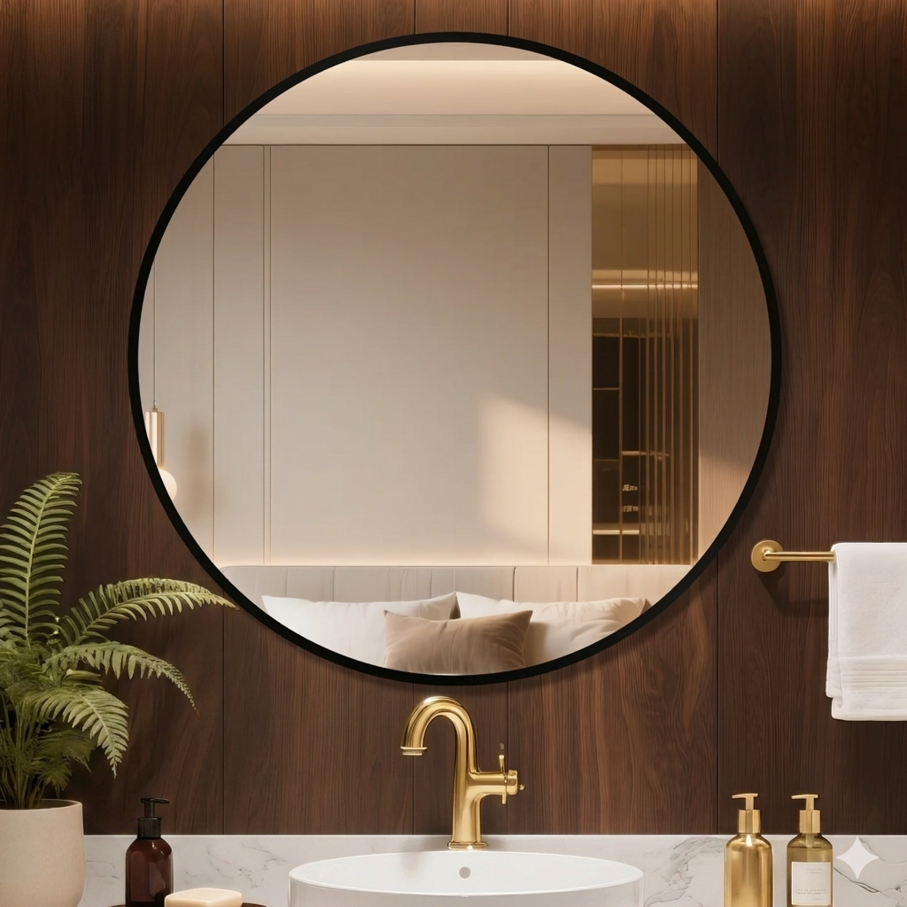 Modern Large Round Decorative Wall Mirror for Hotel, Ultra-Clear Explosion-Proof Eco-Friendly Mirror Ideal for Living Room