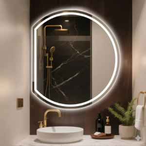 Modern Smart LED Mirror Half-Moon Round Shape with Touch Sensor Switch Wall-Mounted Bathroom Mirror for Home & Hotel Decoration