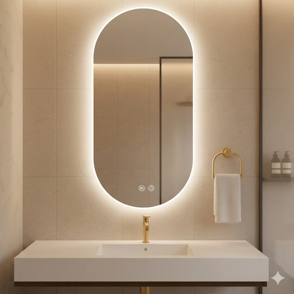Modern Touch-Activated Wall-Mounted Oval Vanity Mirror Illuminated Frame for Hotel Villas Living Room Salon LED Smart Mirror