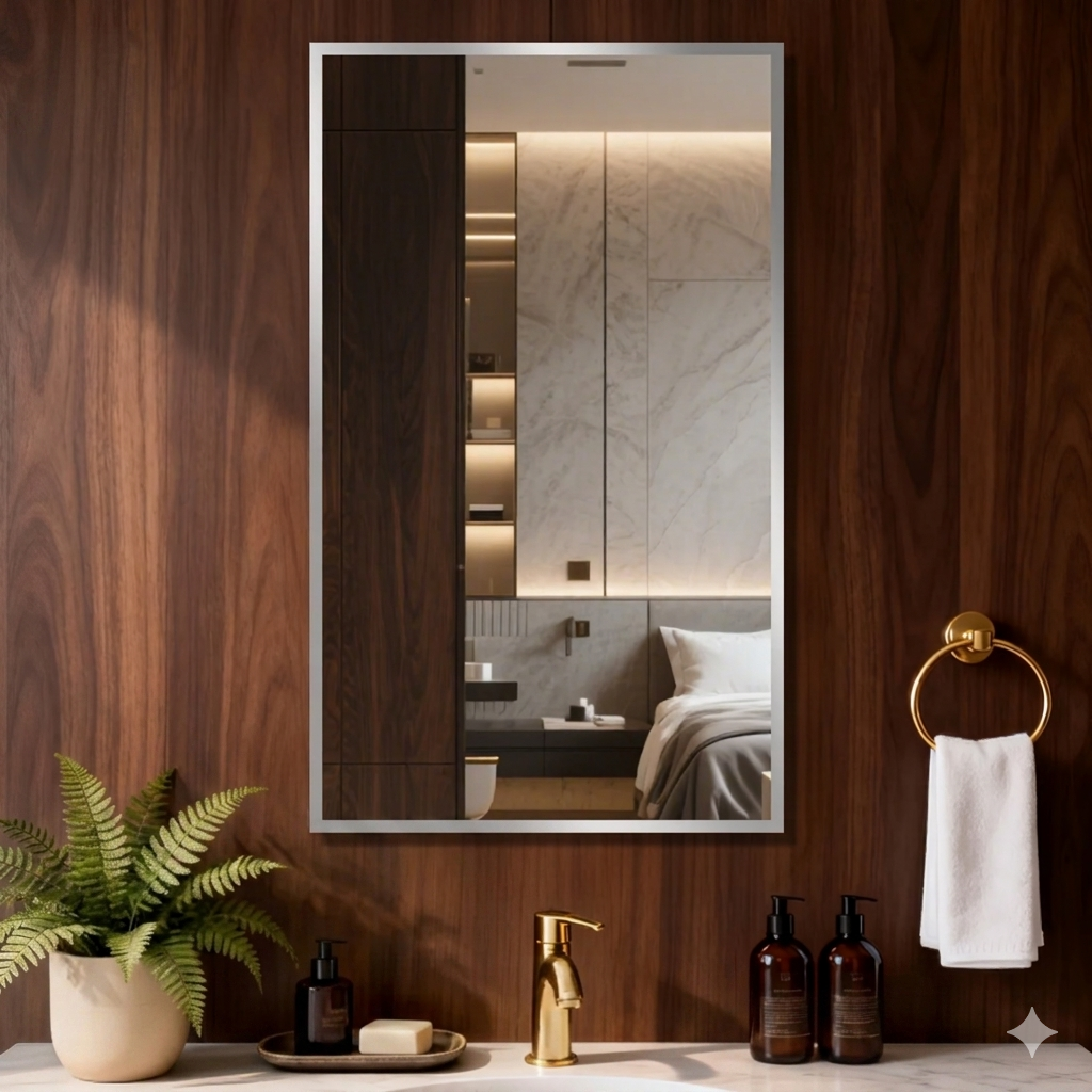 Modern Wall-Mounted Rectangular Decorative Mirror with Aluminum Frame for Bedroom, Apartment, Hotel, Bathroom & Vanity