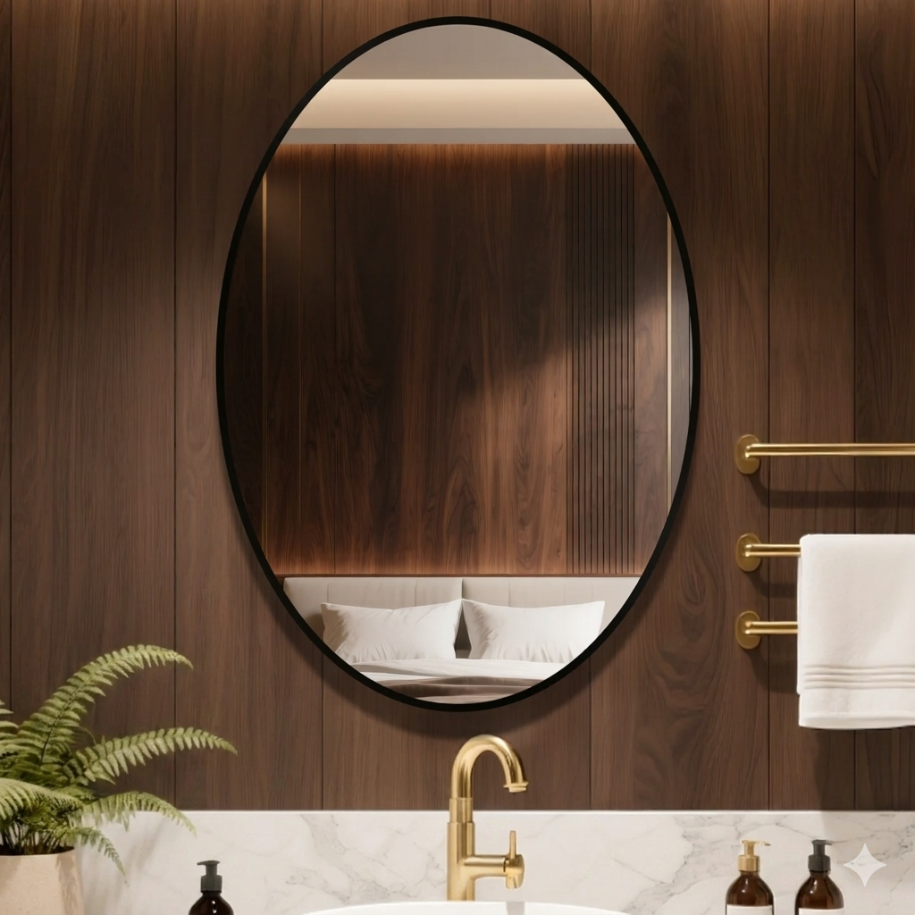 Salon Beauty Mirror with Aluminum Alloy Frame, Oval Frame Mirror for Apartment, Hotel Projects, Bathroom Vanity Wholesale Mirror