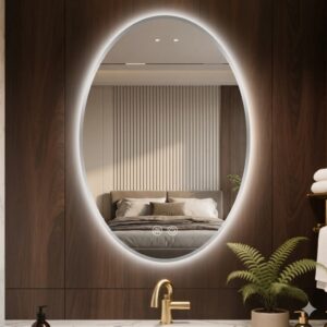 Smart Anti-Fog Oval LED Wall Mirror Set with Sensor & Aluminum Frame, Illuminated Bathroom Mirror for Hotel Projects