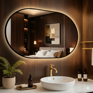 Top Selling in Europe Black Metal Framed Bathroom Mirror, Oval & Round Wall Mounted Vanity Mirror for Over Sink