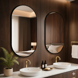 Trending InsTiktok Black Frame Backlit LED Smart Bathroom Mirror, Dimmable Oval Illuminated Mirror for Home, Salon and Hotel