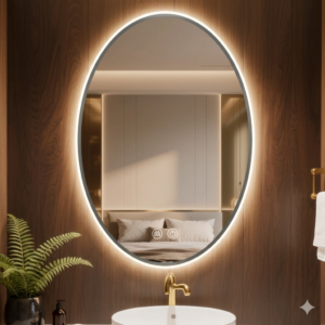 Wall-mounted Oval LED Bathroom Mirror with Aluminum Frame, Decorative Mirror for Living Room, Bathroom, Bedroom, Hotel & Home