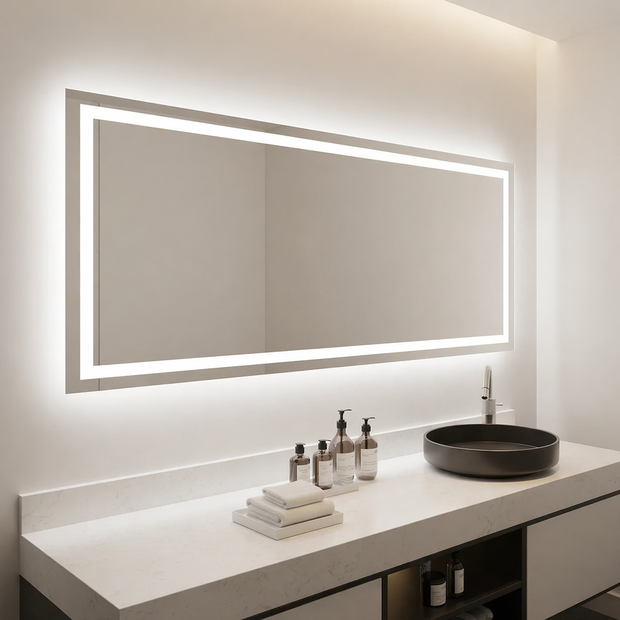 Wholesale Hotel Project Commercial Mirrors, Large OEM Fashion Wall-Mounted LED Bathroom Mirrors for Home Decor & Furniture (1)