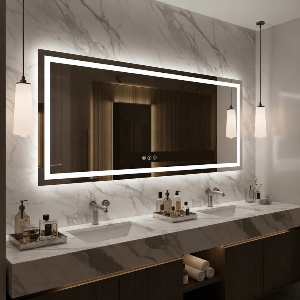 Wholesale Hotel Project Commercial Mirrors, Large OEM Fashion Wall-Mounted LED Bathroom Mirrors for Home Decor & Furniture (2)