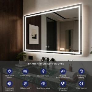 Wholesale Luxury Smart LED Illuminated Bathroom Mirror Large Irregular Touch Screen Aluminu (1)