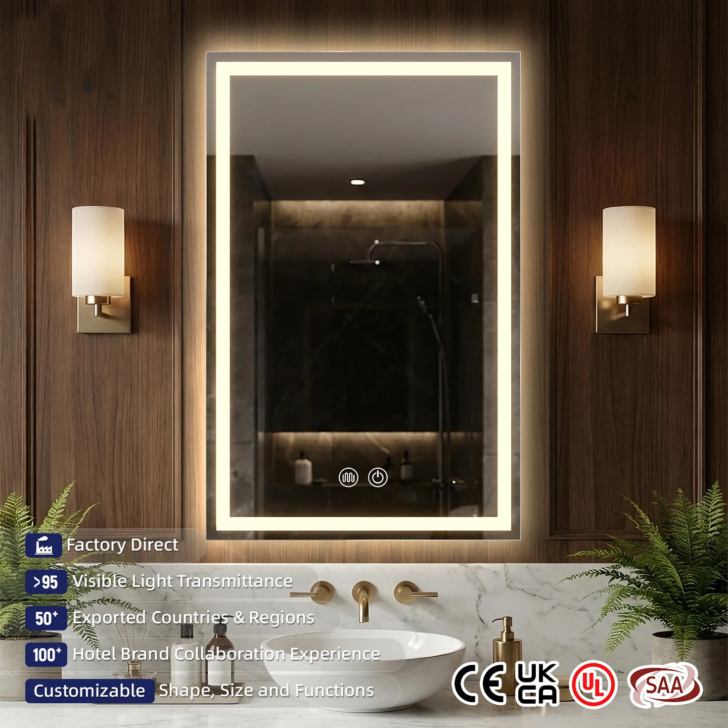 Wholesale Luxury Smart LED Illuminated Bathroom Mirror Large Irregular Touch Screen Aluminu (1)
