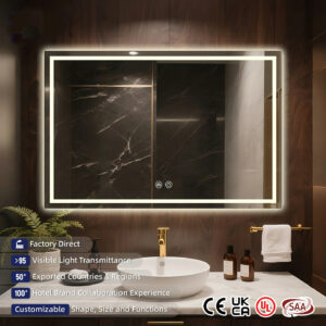 Wholesale Luxury Smart LED Illuminated Bathroom Mirror Large Irregular Touch Screen Aluminu (1)