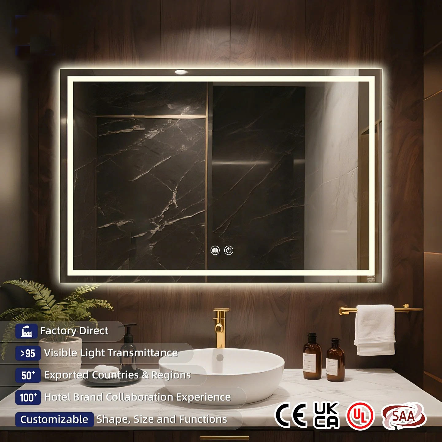 Wholesale Luxury Smart LED Illuminated Bathroom Mirror Large Irregular Touch Screen Aluminu (1)