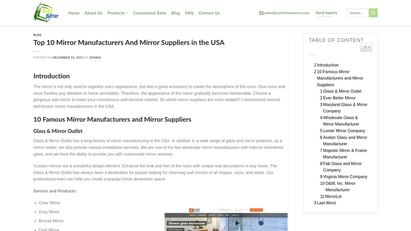 Mirror Manufacturers And Mirror Suppliers in the USA